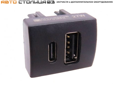 Зарядное устройство USB + TYPE-C Лада Гранта / Калина-2, Приора, Датсун SHTAT быстрая зарядка 27W