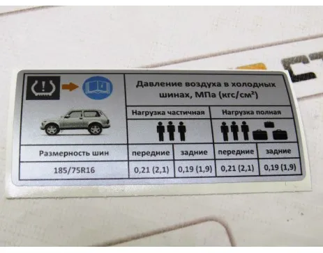 Купить Наклейка информационная о давлении шин Лада 4х4 (Niva Legend) за 90 р.